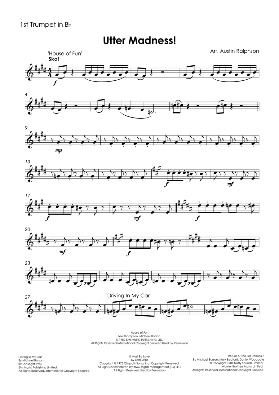 Medley: House Of Fun with Driving In My Car, It Must Be Love, and Return Of The Los Palmas 7 Brass Quintet scores gallery preview page 3