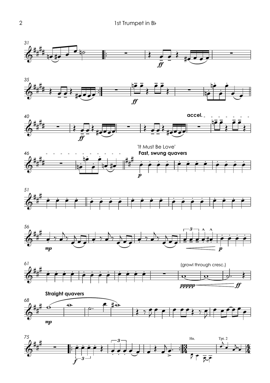 Medley: House Of Fun with Driving In My Car, It Must Be Love, and Return Of The Los Palmas 7 Brass Quintet scores gallery preview page 4