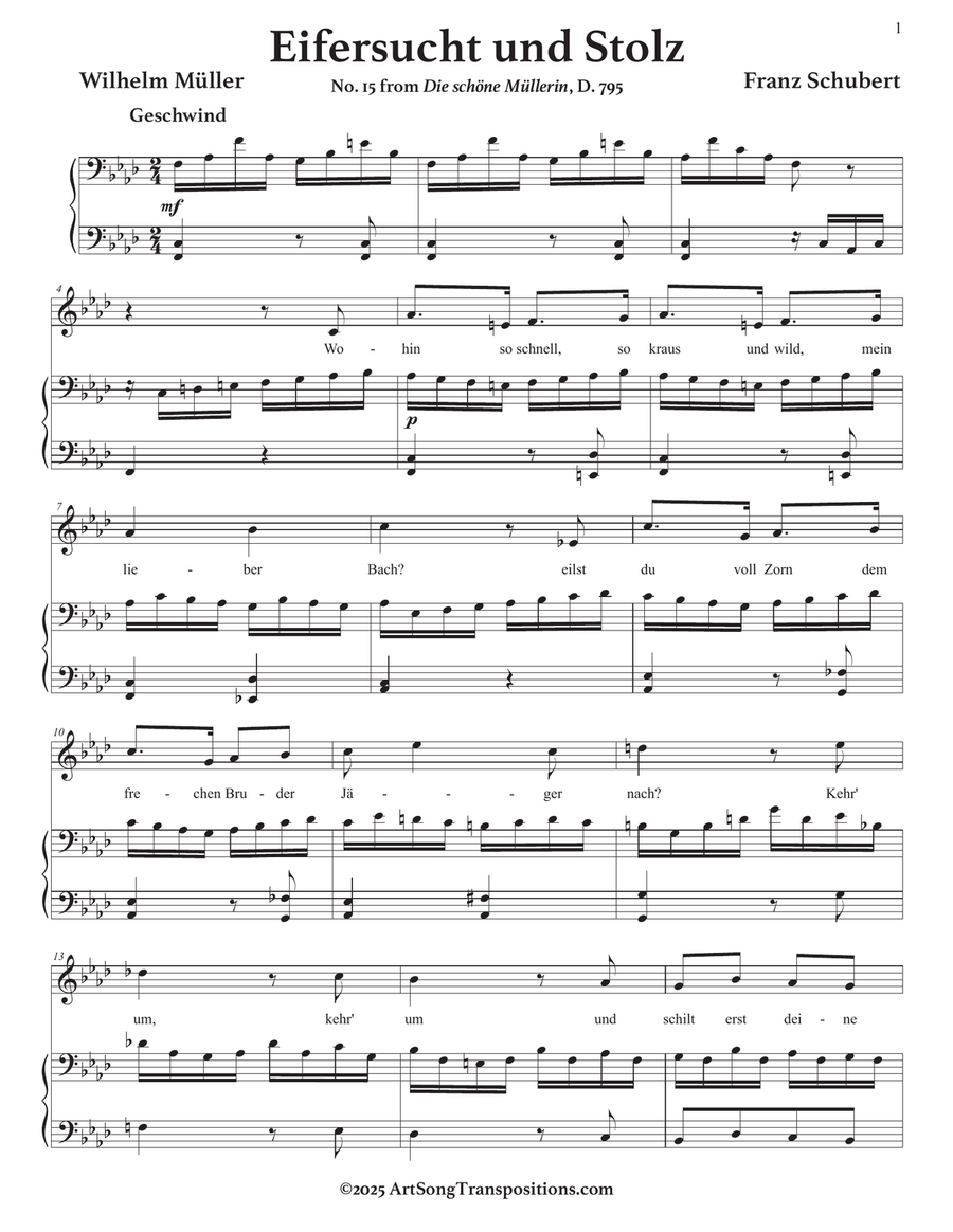 SCHUBERT: Eifersucht und Stolz, D. 795 no. 15 (transposed to F minor) Piano, Vocal scores gallery preview page 2