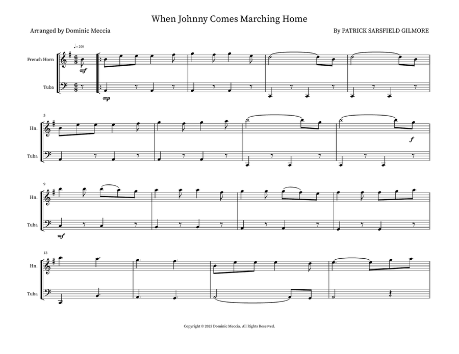 When Johnny Comes Marching Home Brass Duet scores gallery preview page 1
