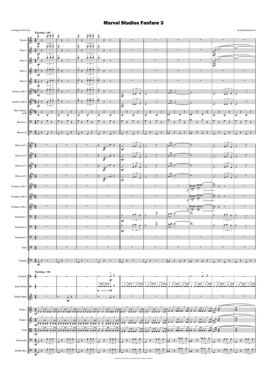 Marvel Studios Fanfare 3 Full Orchestra scores gallery preview page 1
