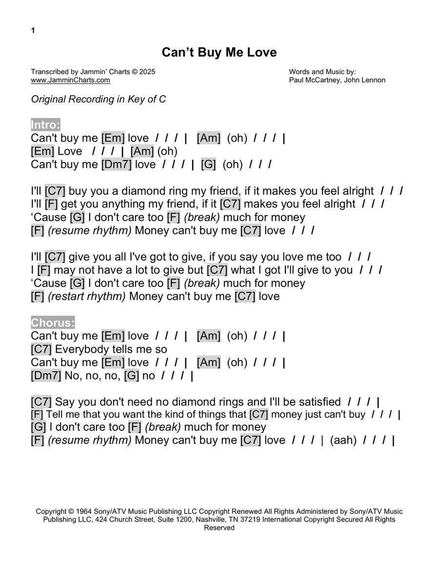 Can't Buy Me Love Can't Buy Me Love Acoustic Guitar scores gallery preview page 1