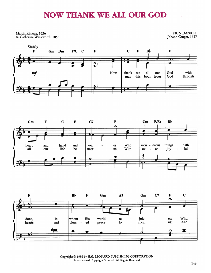 Now Thank We All Our God Now Thank We All Our God Easy Piano scores gallery preview page 1