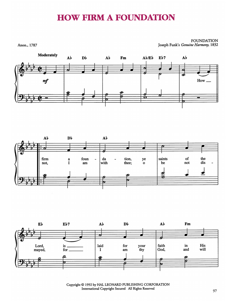 How Firm a Foundation How Firm a Foundation Easy Piano scores gallery preview page 1