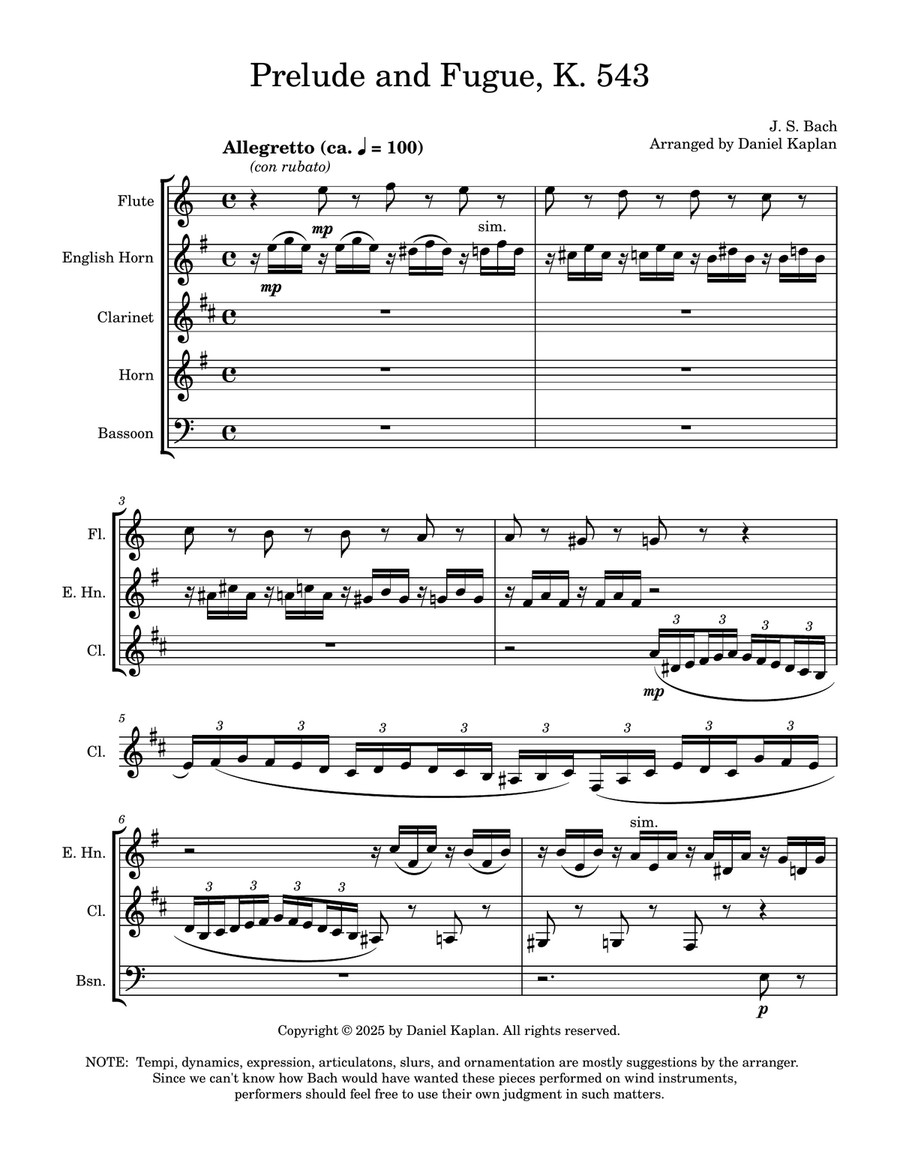 Prelude and Fugue BWV 543 (arranged for woodwind quintet) Woodwind Quintet scores gallery preview page 1
