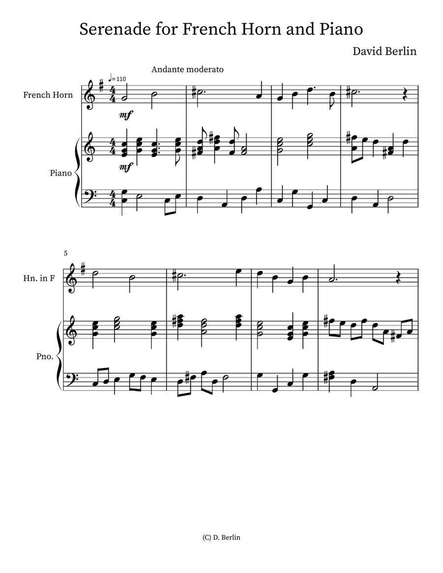 Serenade For French Horn and Piano Chamber Music scores gallery preview page 1