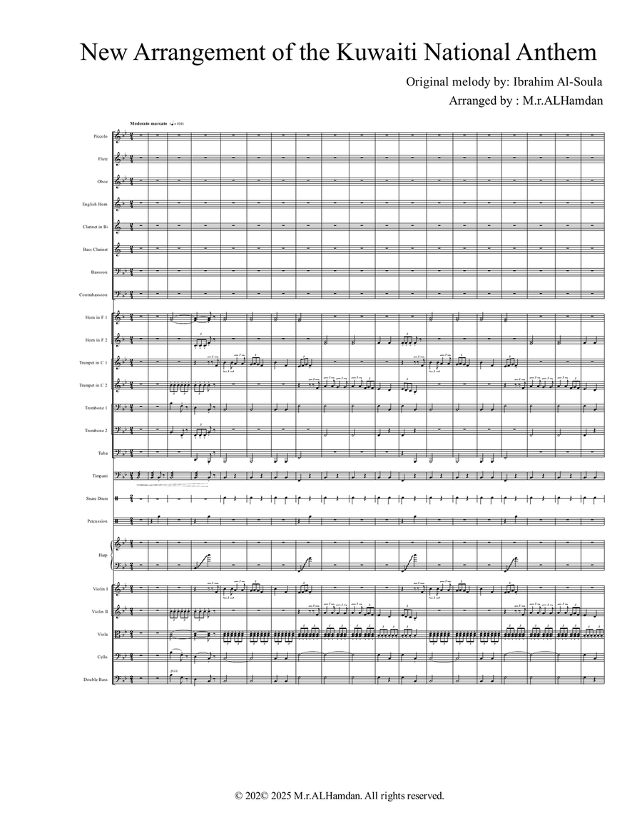 New Arrangement of the Kuwaiti National Anthem Full Orchestra scores gallery preview page 1