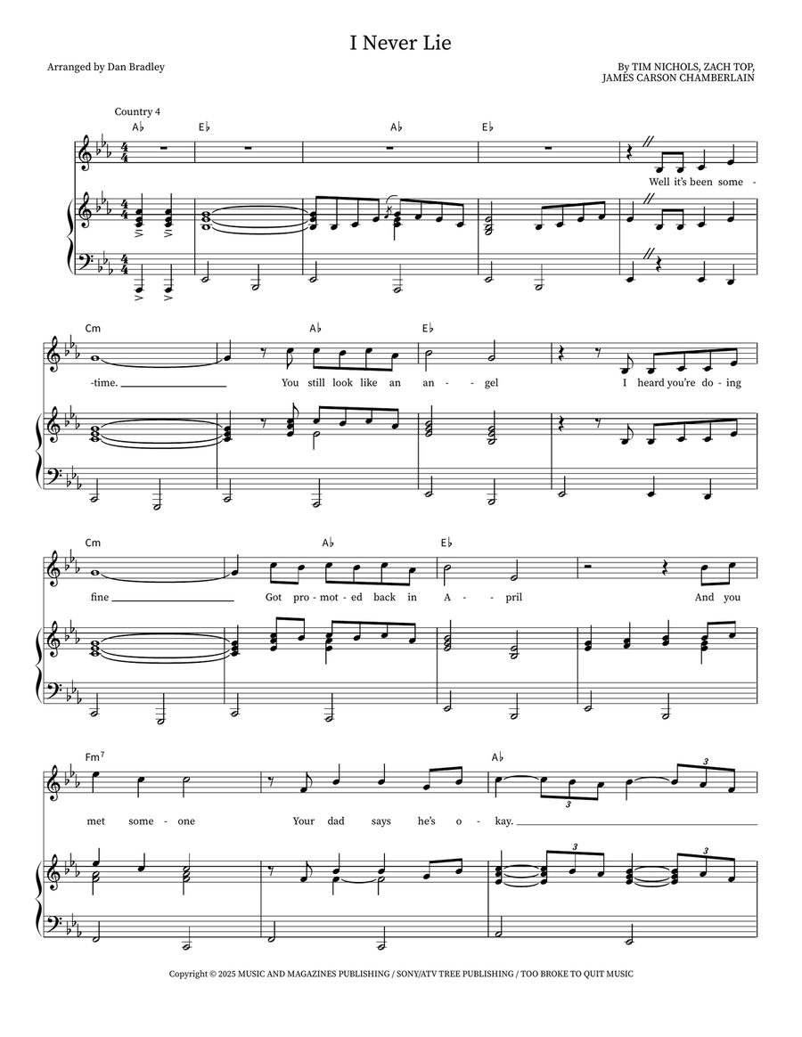 I Never Lie I Never Lie Piano, Vocal, Guitar scores gallery preview page 1
