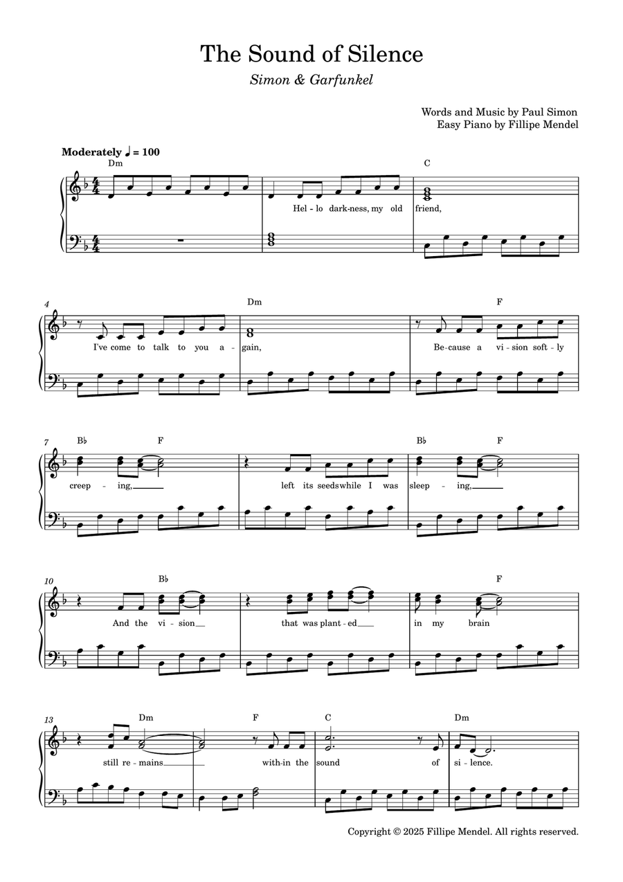 The Sound of Silence (easy piano) Easy Piano scores gallery preview page 1
