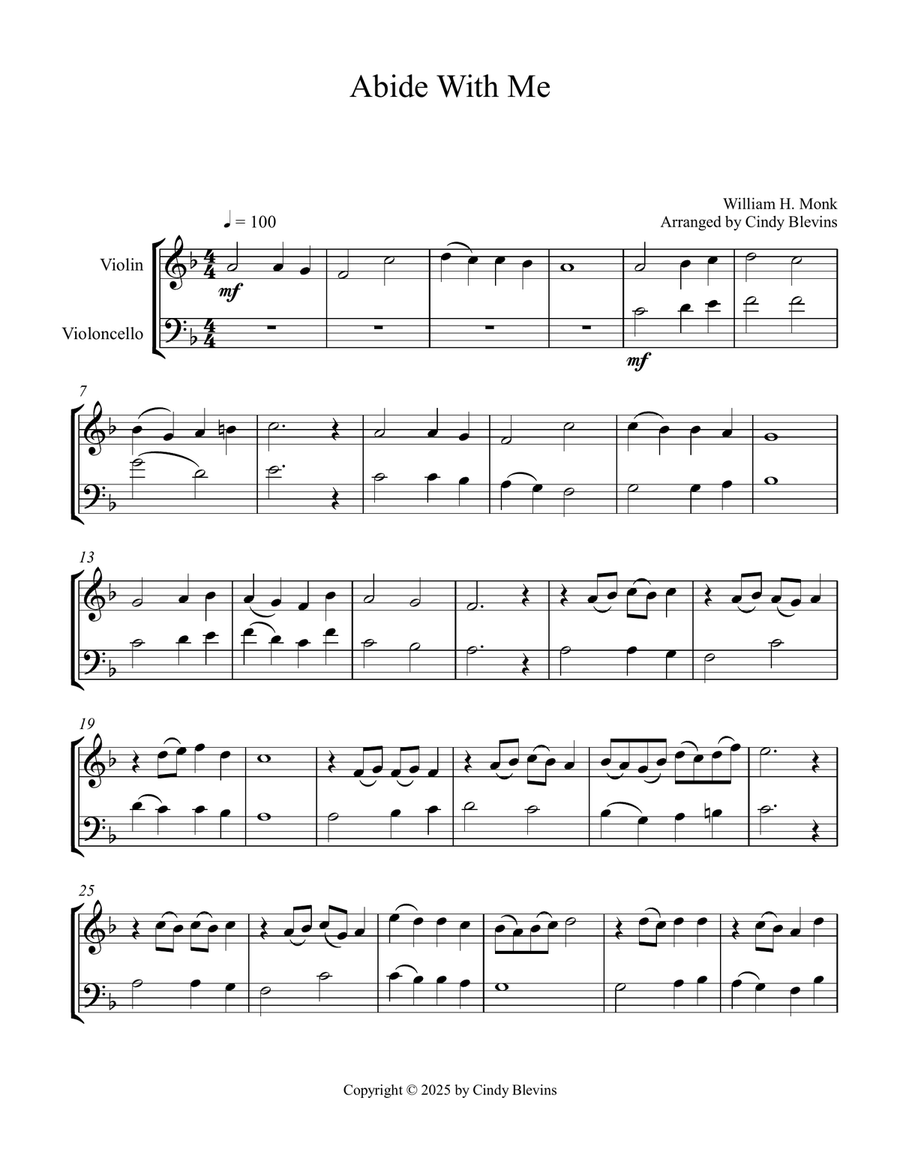 Abide With Me, for Violin and Cello String Duet scores gallery preview page 3