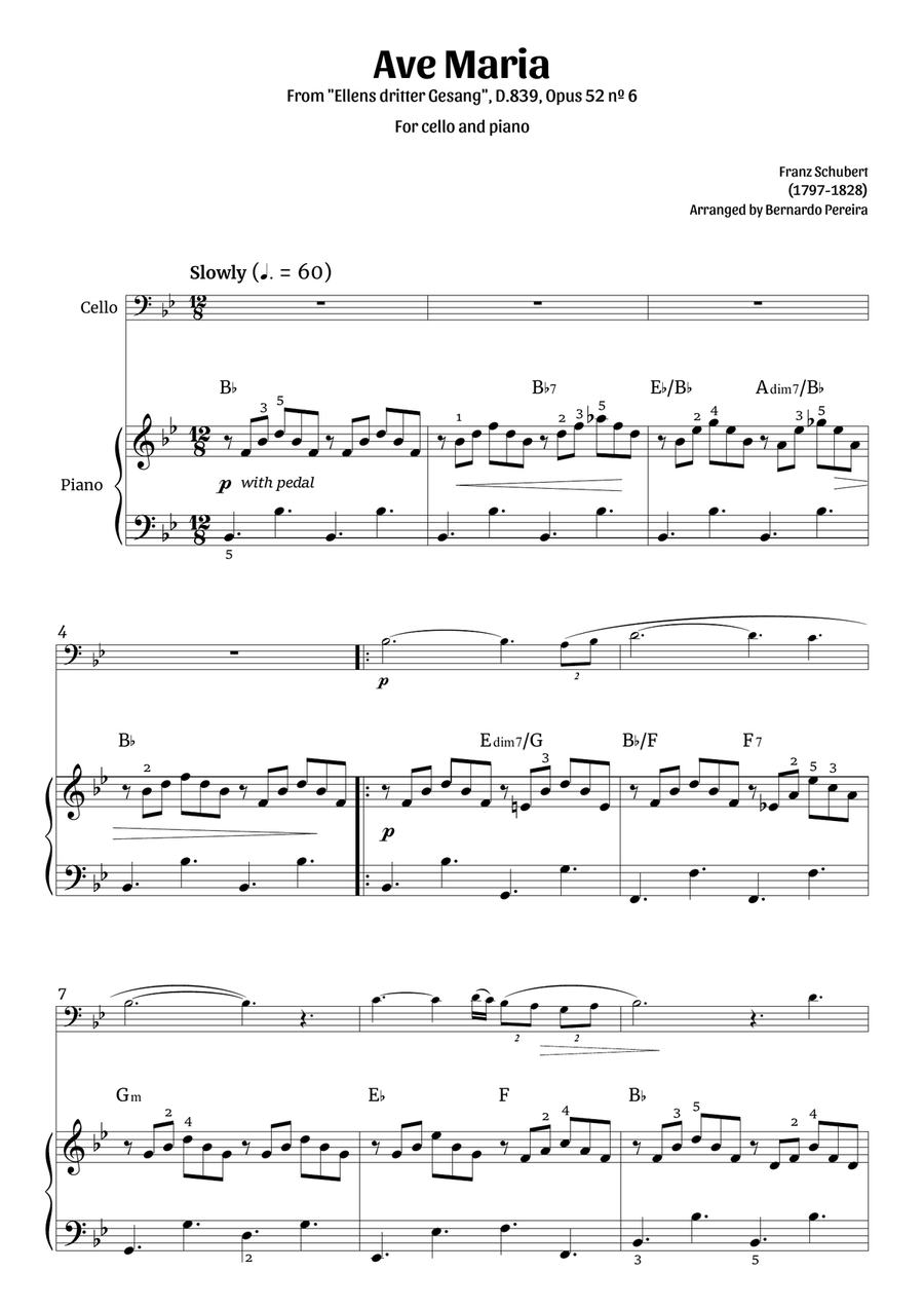 Ave Maria (cello and piano) Piano scores gallery preview page 1