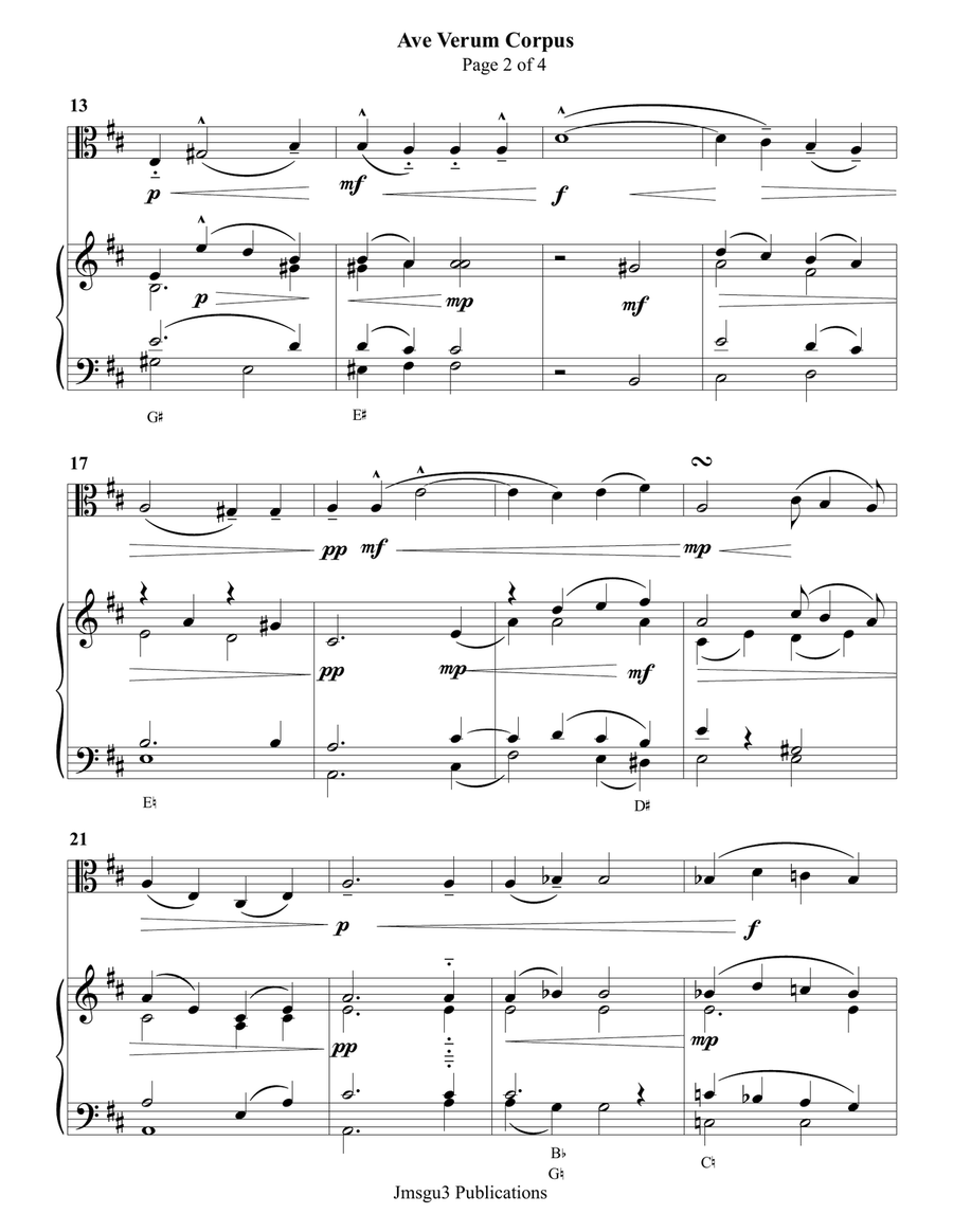 Mozart: Ave Verum Corpus for Viola & Harp String Duet scores gallery preview page 2