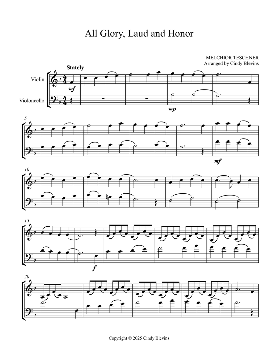 All Glory, Laud and Honor, for Violin and Cello String Duet scores gallery preview page 3