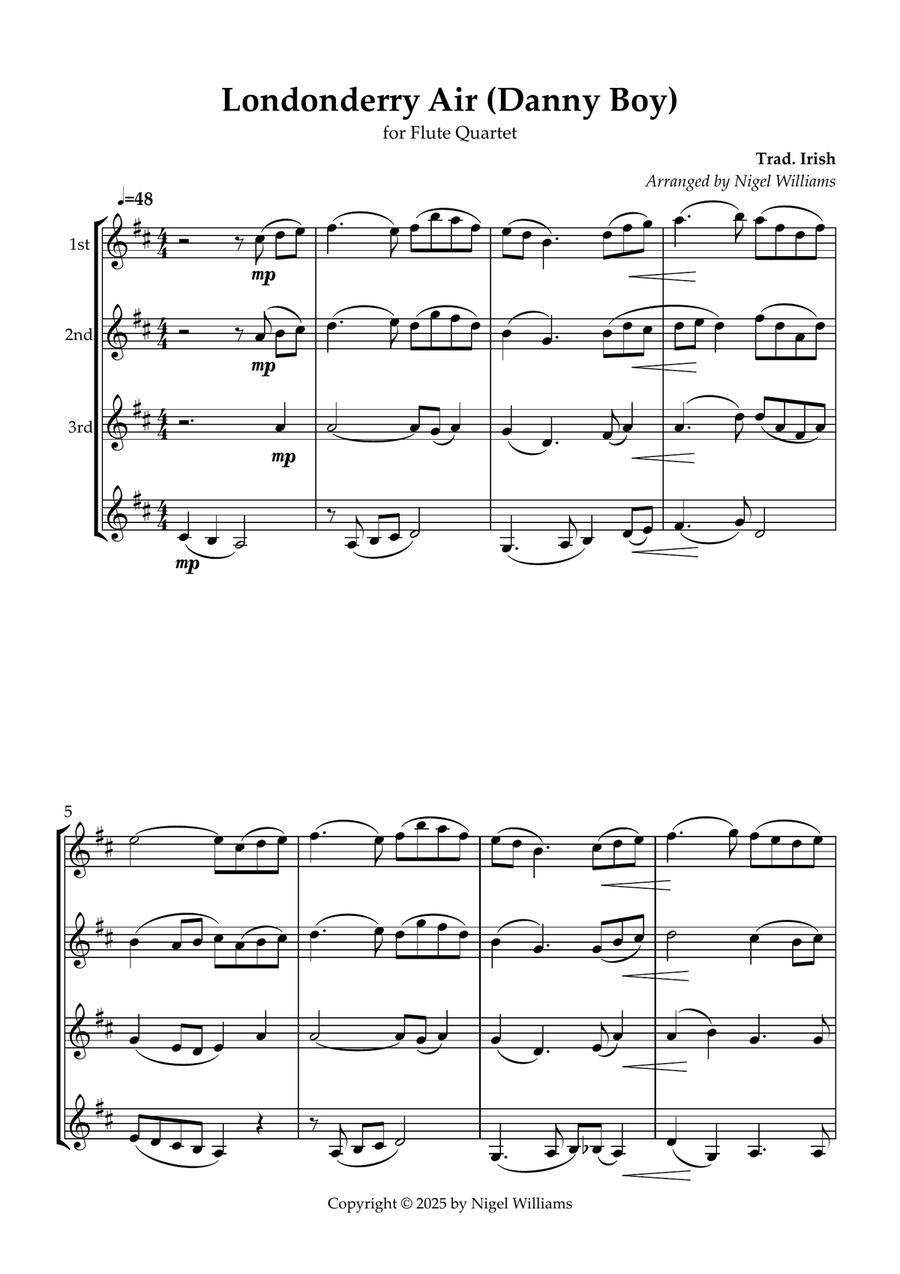 Londonderry Air (Danny Boy) Flute Quartet scores gallery preview page 2