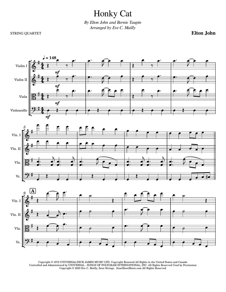 Honky Cat Honky Cat String Quartet scores gallery preview page 1