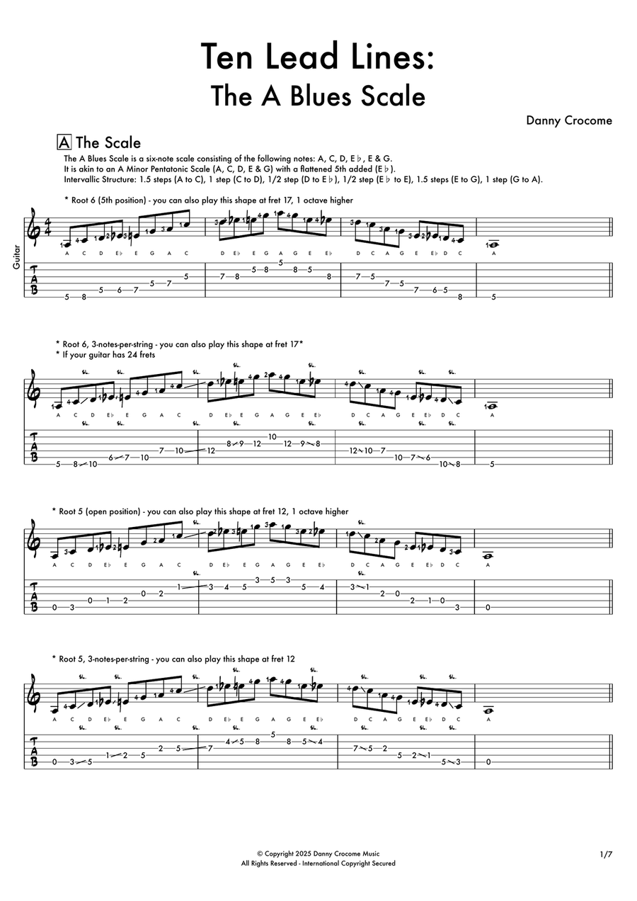 Ten Lead Lines: The A Blues Scale Electric Guitar scores gallery preview page 2