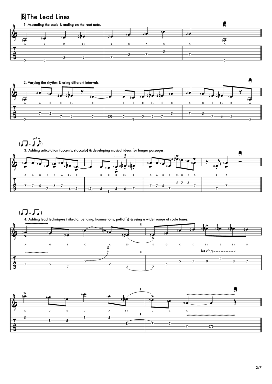 Ten Lead Lines: The A Blues Scale Electric Guitar scores gallery preview page 3