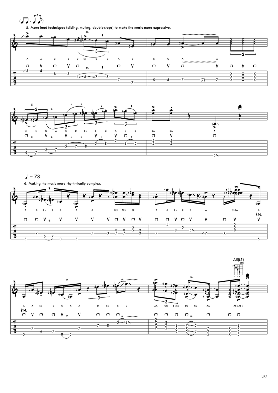 Ten Lead Lines: The A Blues Scale Electric Guitar scores gallery preview page 4