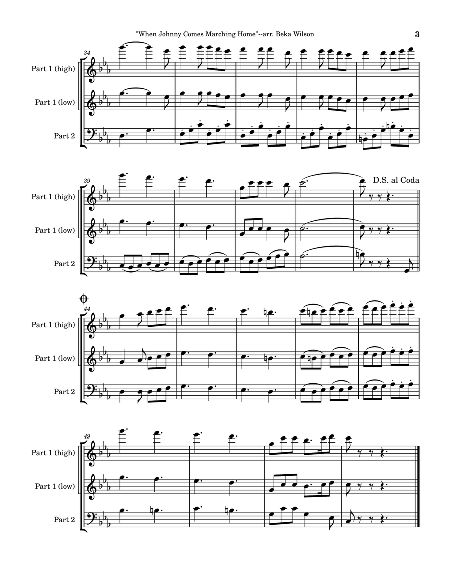 When Johnny Comes Marching Home--flex duet for C instruments Flute scores gallery preview page 3