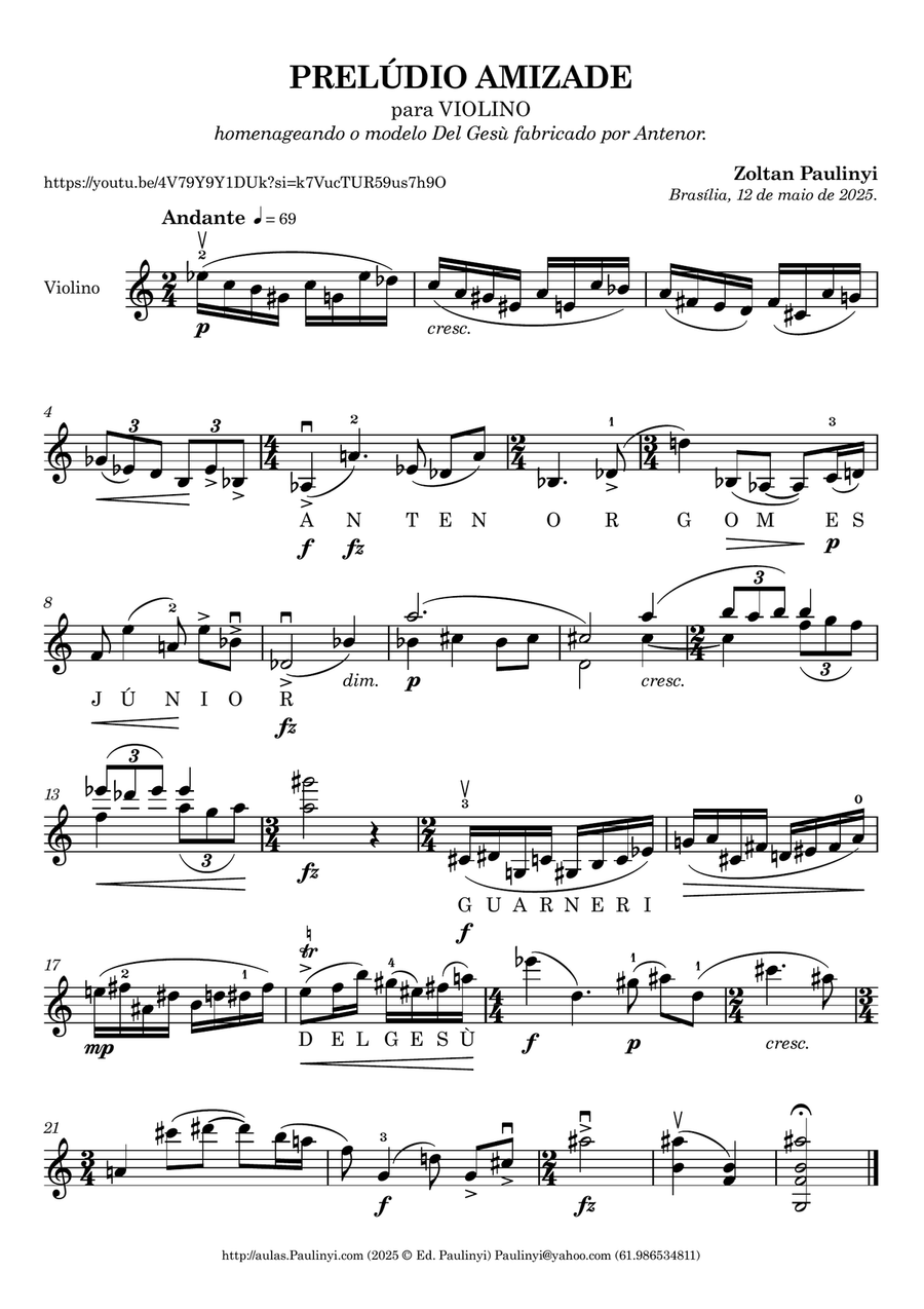 Prelude AMIZADE (2025) for solo violin by Paulinyi Violin Solo scores gallery preview page 1