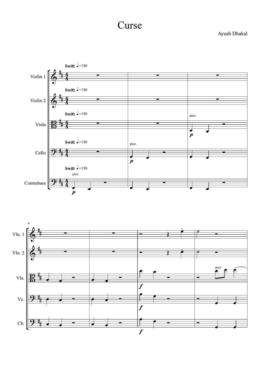 Curse - Score Only Curse - Score Only String Orchestra scores gallery preview page 1
