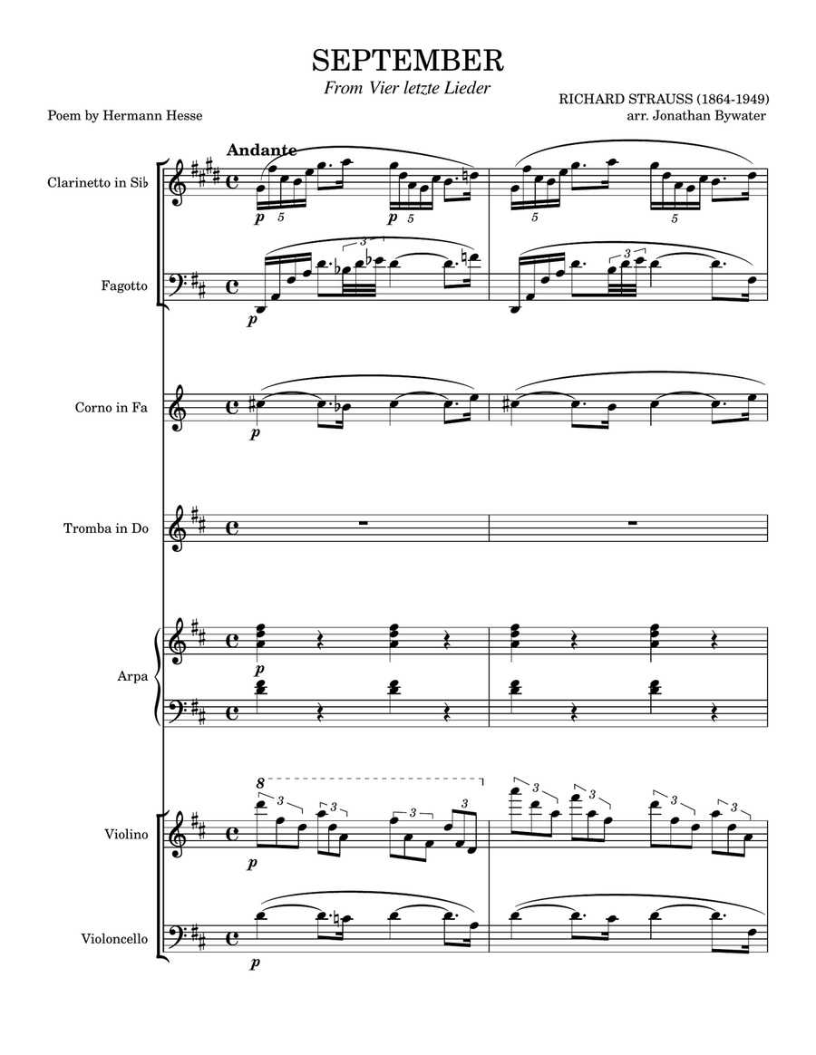 September (from Vier letzte Lieder) Small Ensemble scores gallery preview page 1