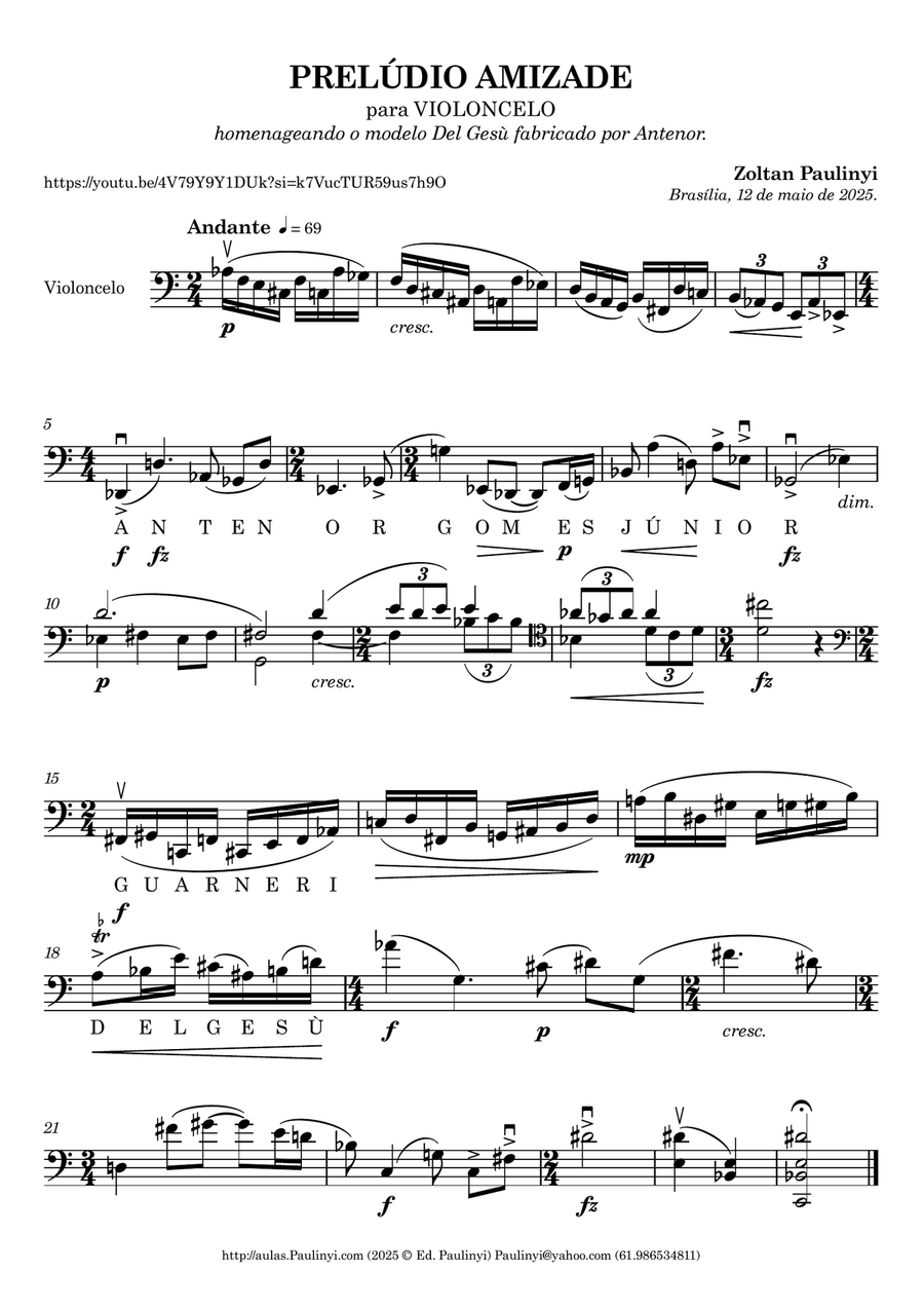 Prelude AMIZADE (2025) for solo violoncello by Paulinyi Cello Solo scores gallery preview page 1
