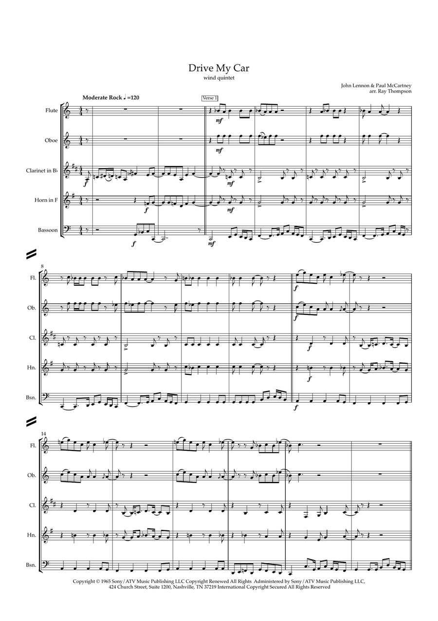 Drive My Car Woodwind Quintet scores gallery preview page 2