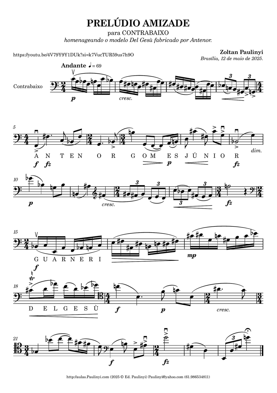 Prelude AMIZADE (2025) for solo doublebass by Paulinyi Double Bass scores gallery preview page 1