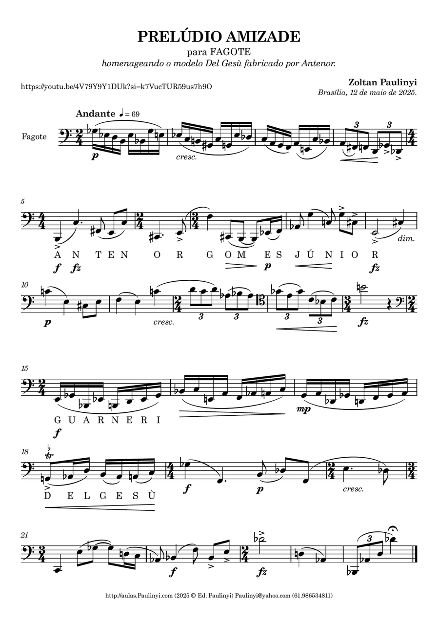 Prelude AMIZADE (2025) for solo bassoon by Paulinyi Bassoon Solo scores gallery preview page 1