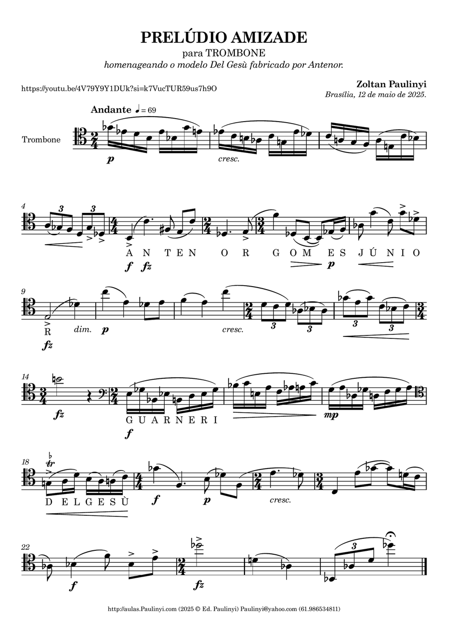 Prelude AMIZADE (2025) for solo trombone by Paulinyi Trombone Solo scores gallery preview page 1