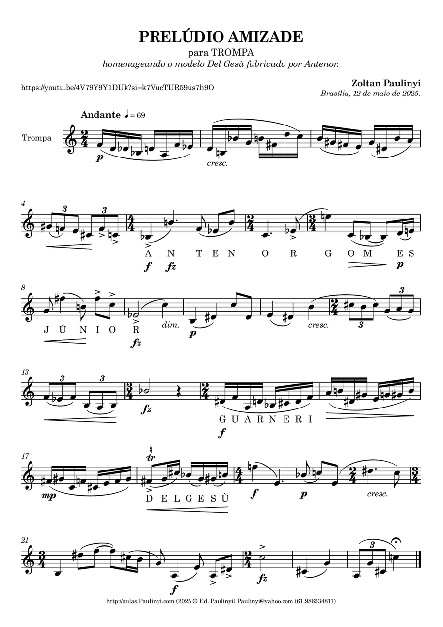 Prelude AMIZADE (2025) for solo French horn by Paulinyi Horn Solo scores gallery preview page 1