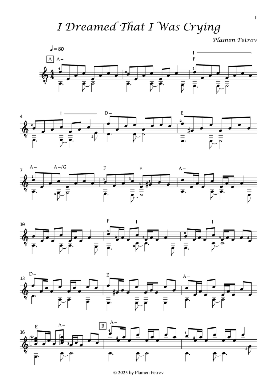 I Dreamed That I Was Crying Acoustic Guitar scores gallery preview page 1