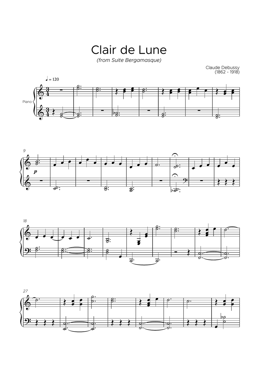 Clair de Lune Clair de Lune Easy Piano scores gallery preview page 2