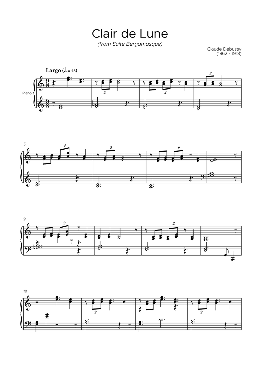 Clair de Lune Clair de Lune Easy Piano scores gallery preview page 2
