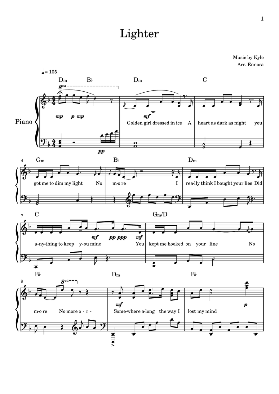 Lighter Lighter Piano Solo scores gallery preview page 1