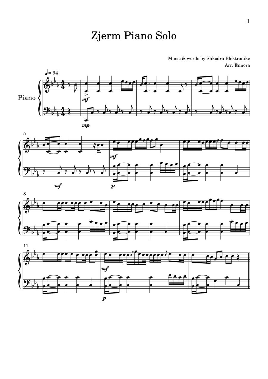 Zjerm Zjerm Piano Solo scores gallery preview page 1