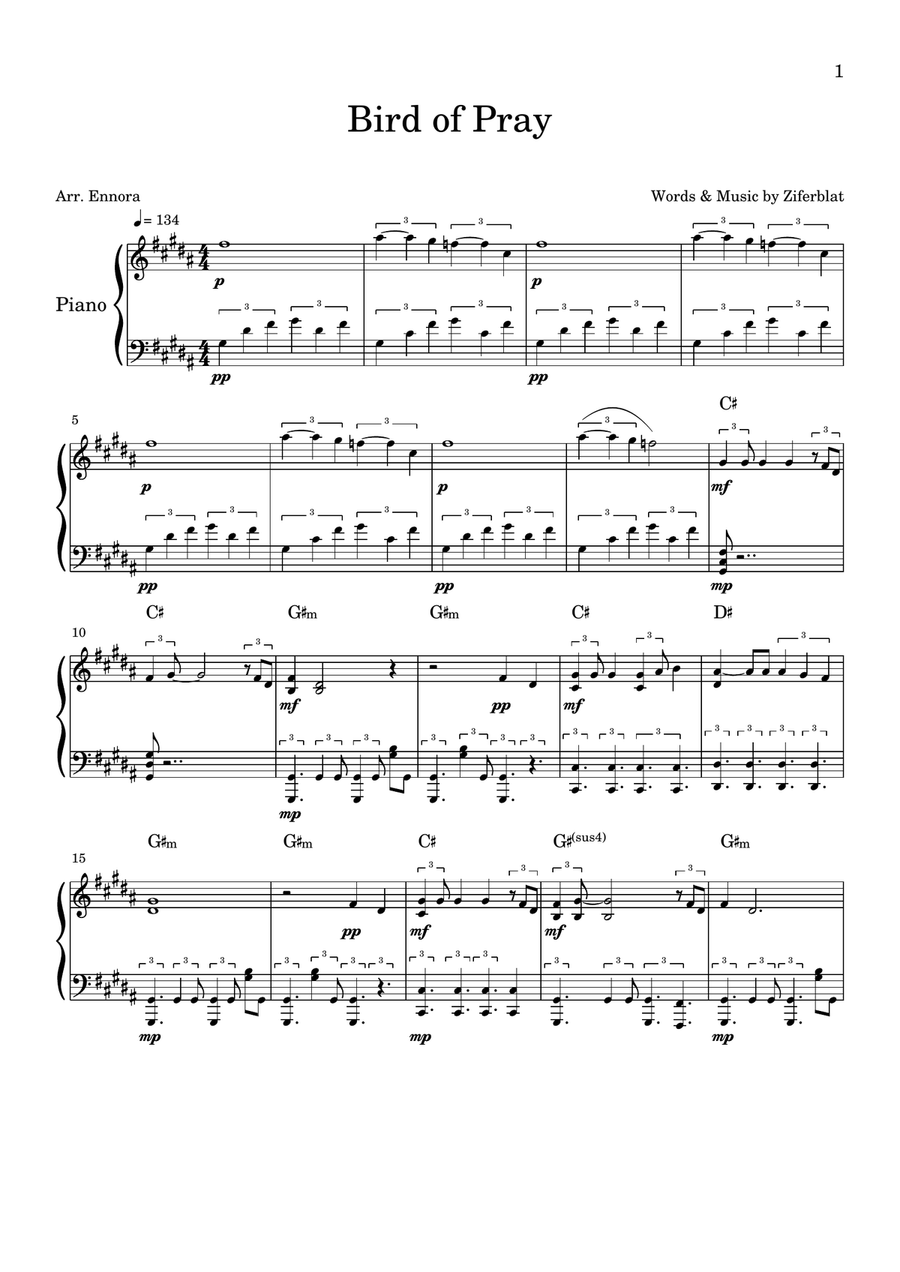 Bird of Pray Bird of Pray Piano Solo scores gallery preview page 1