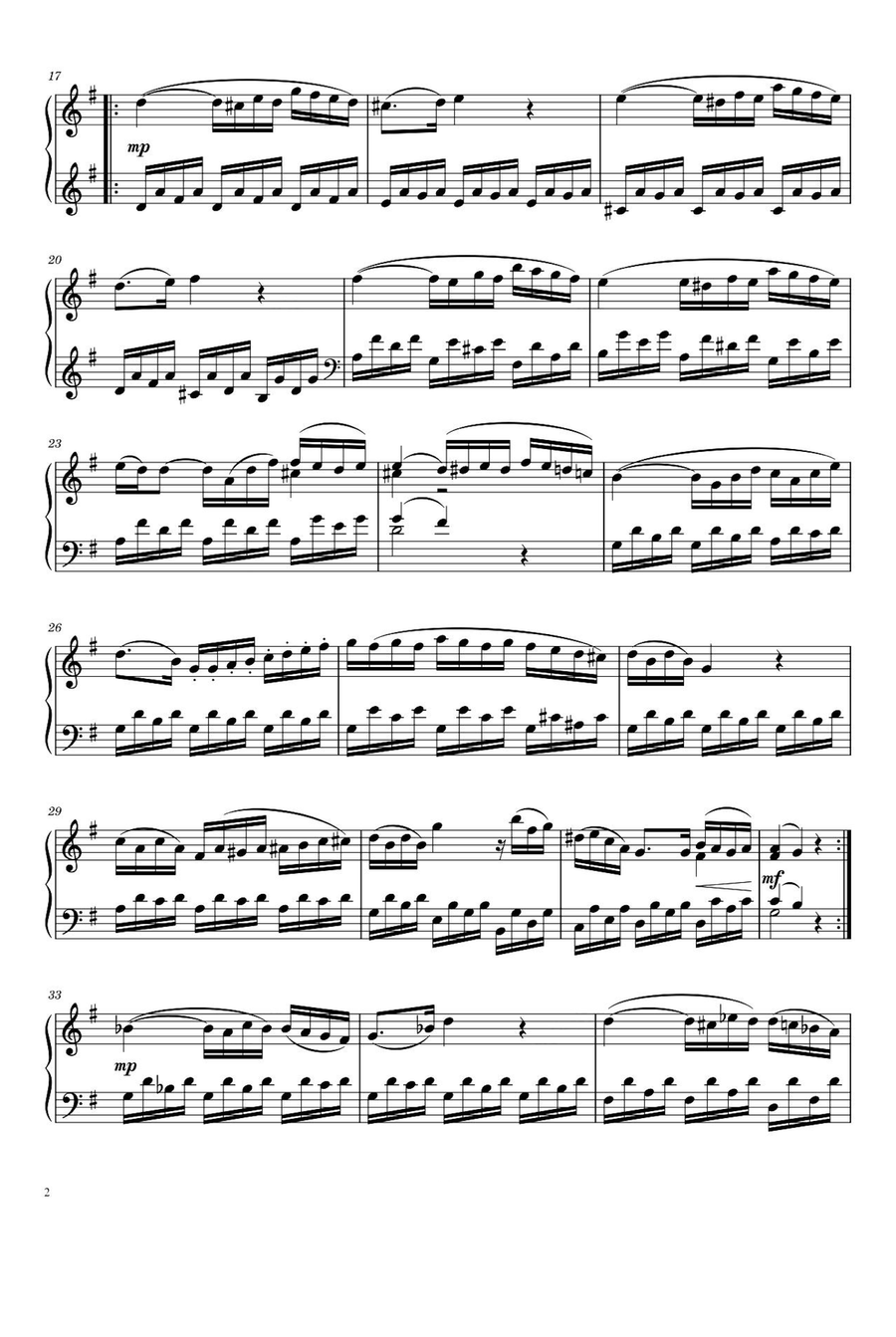Sonata No.16 Movement 2 K.545 - Wolfgang Amadeus Mozart Piano Solo scores gallery preview page 2