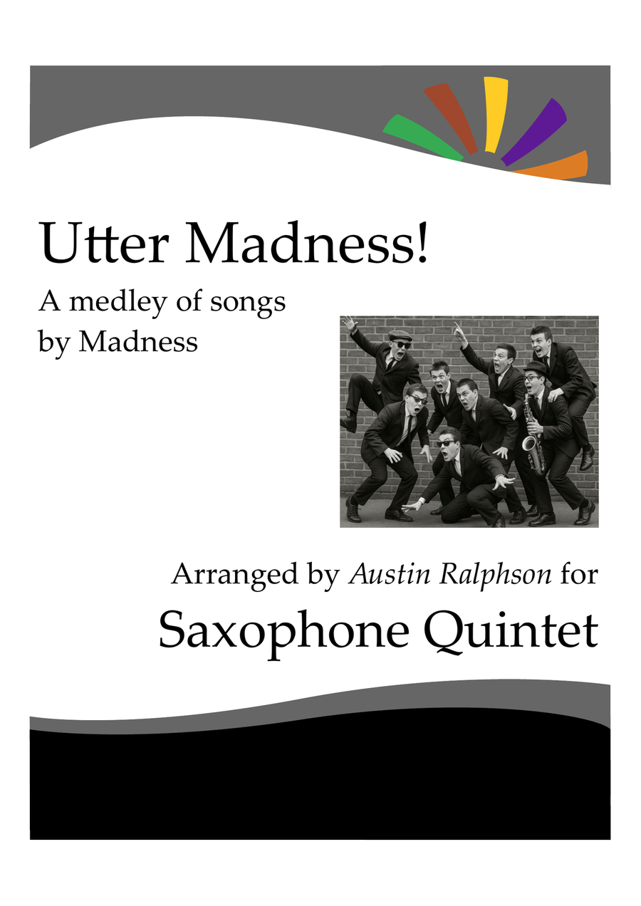 Medley: House Of Fun with Driving In My Car, It Must Be Love, and Return Of The Los Palmas 7 Saxophone Quintet scores gallery preview page 1