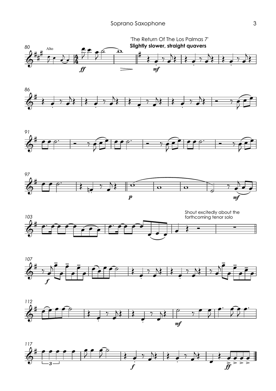 Medley: House Of Fun with Driving In My Car, It Must Be Love, and Return Of The Los Palmas 7 Saxophone Quintet scores gallery preview page 5