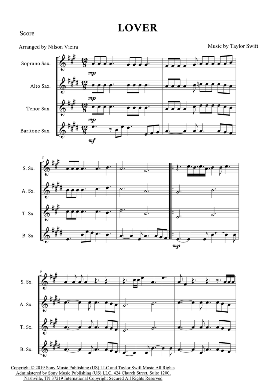 Lover Saxophone Quartet scores gallery preview page 1