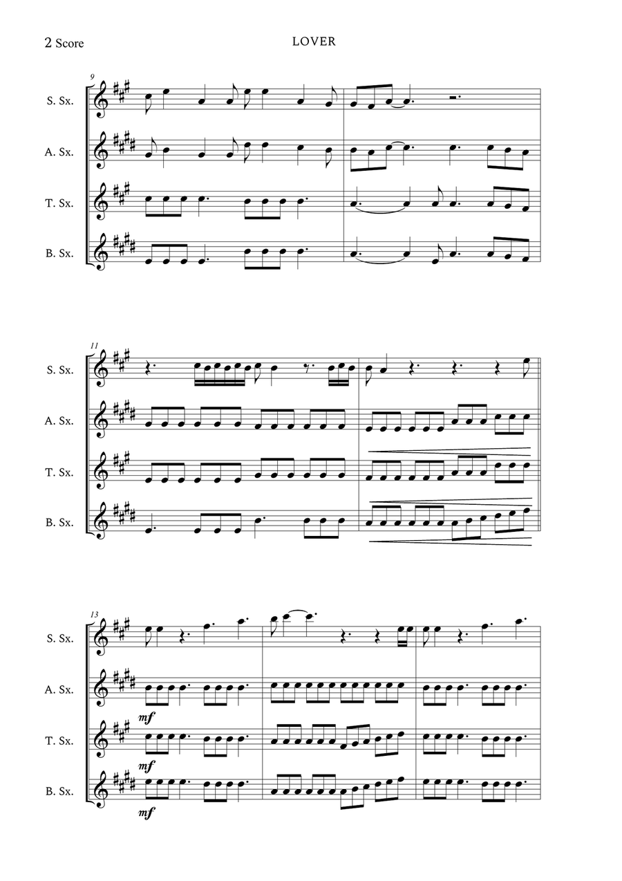 Lover Saxophone Quartet scores gallery preview page 2