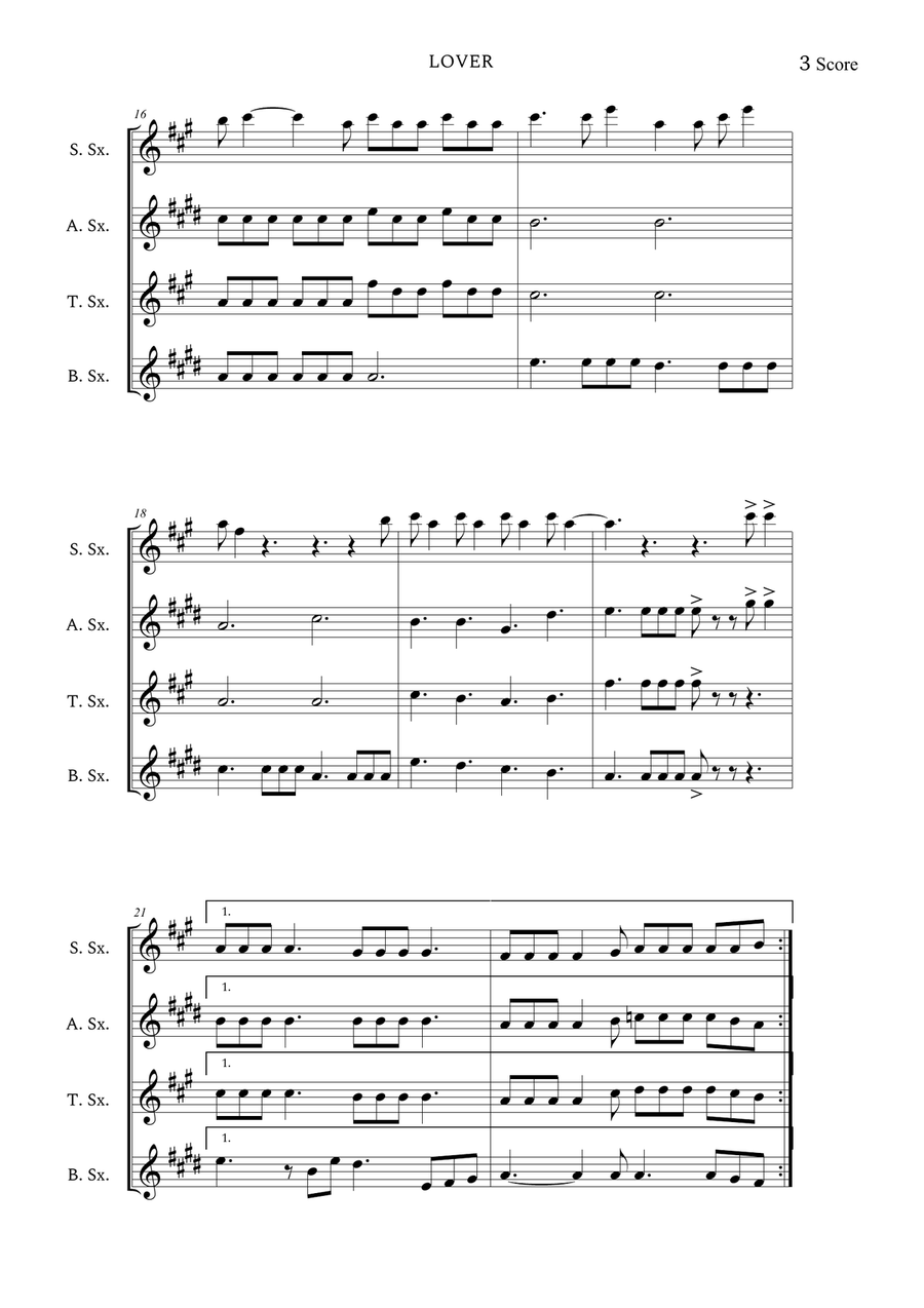 Lover Saxophone Quartet scores gallery preview page 3