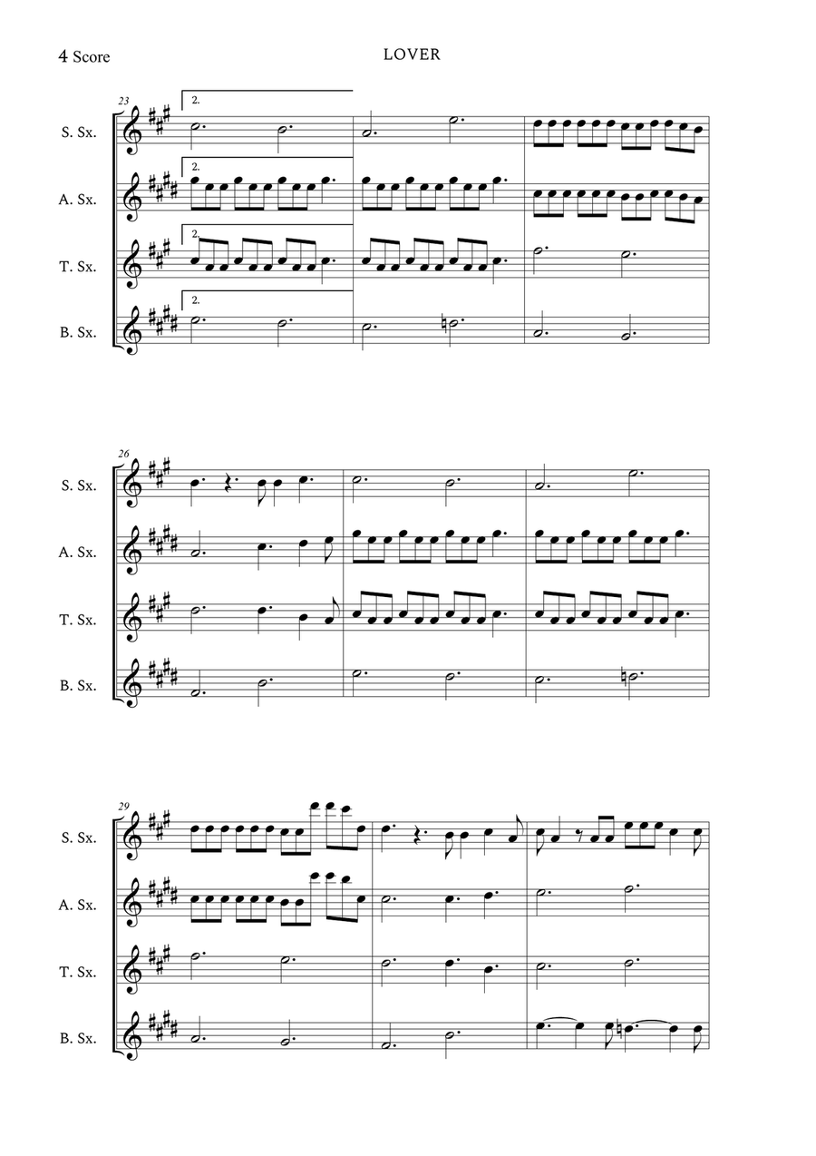 Lover Saxophone Quartet scores gallery preview page 4