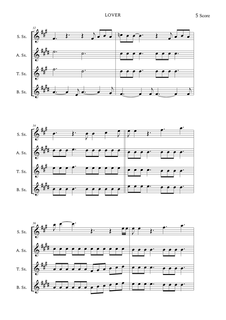 Lover Saxophone Quartet scores gallery preview page 5