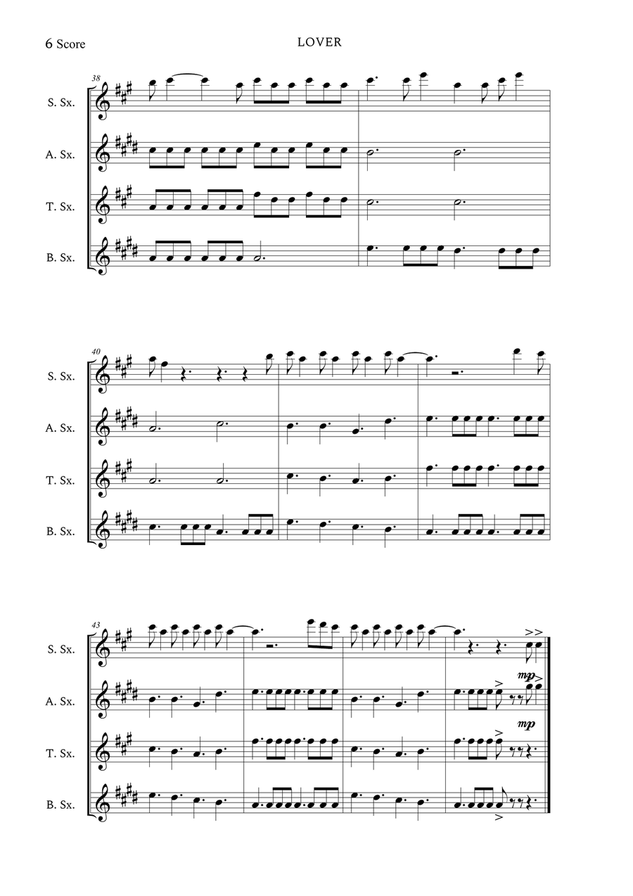 Lover Saxophone Quartet scores gallery preview page 6