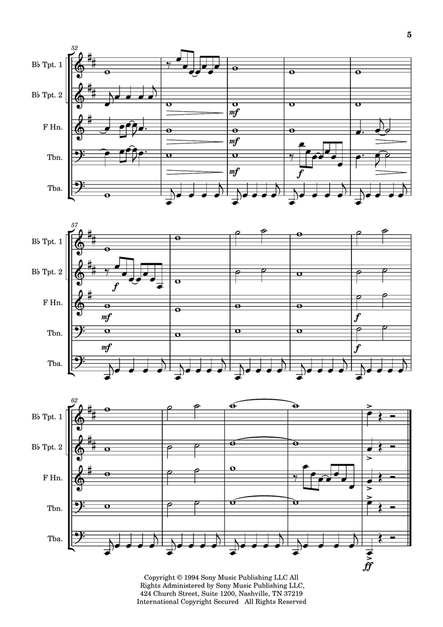 Forrest Gump - Main Title (Feather Theme) Brass Quintet scores gallery preview page 5