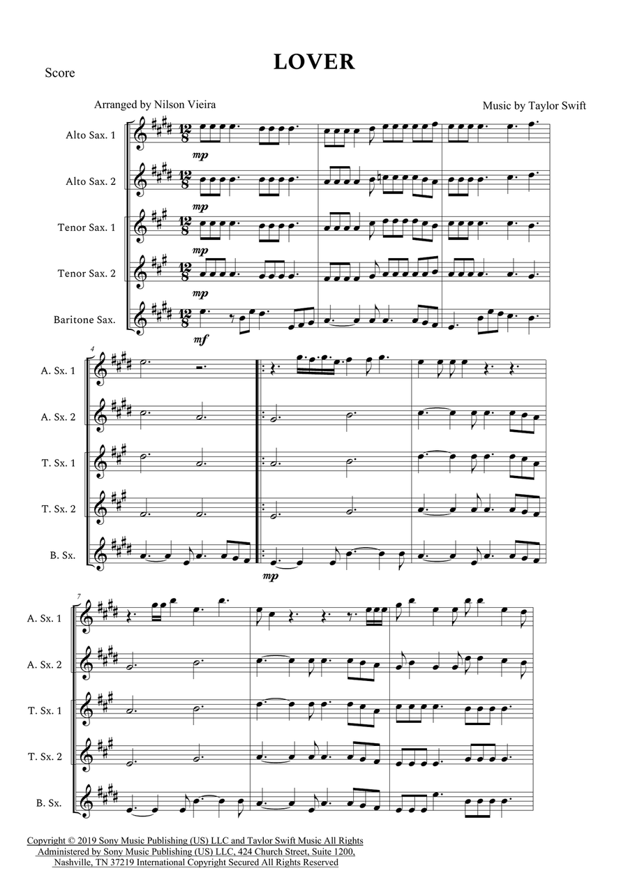 Lover Saxophone Quintet scores gallery preview page 1