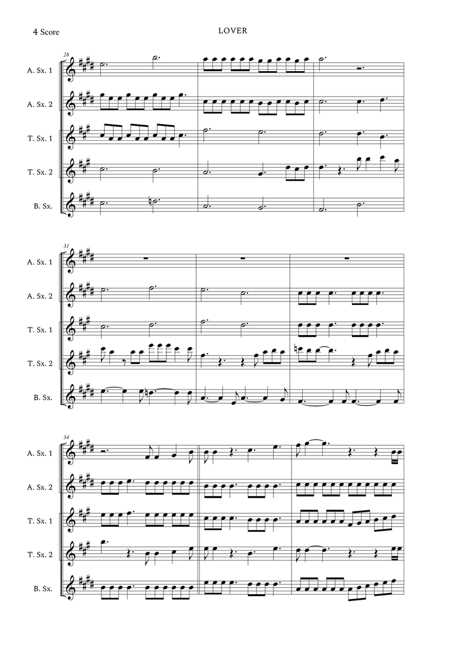 Lover Saxophone Quintet scores gallery preview page 4